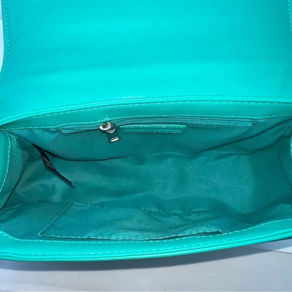 Badgley Mischka Crossbody Purse front quilted pearl studded green